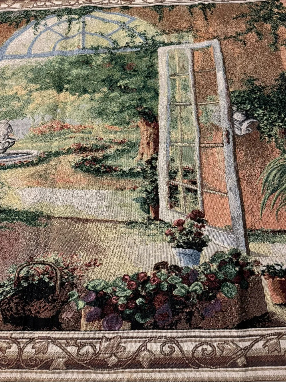 “French Doors Garden Room” jacquard-woven wall tapestry